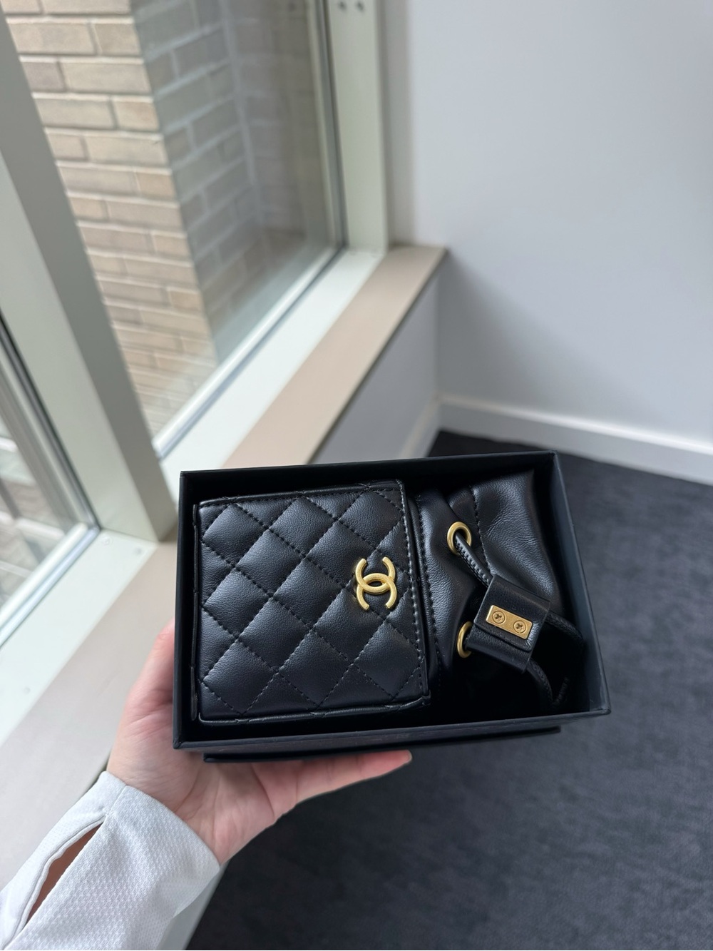 Chanel Beauty Mini Quilted Drawstring Bucket Chain Strap Bag